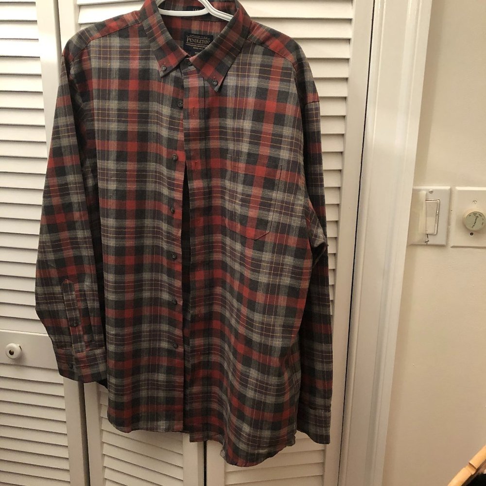 Pendleton Landry Rust And Gray Plaid Button Up Sh… - image 1